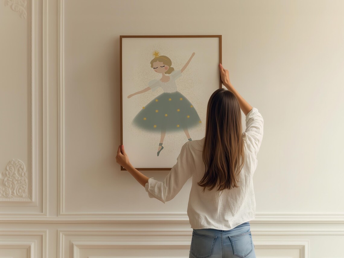 Christmas Ballerina Star Dance Holiday Girls Nursery Decor Wall Art - Image 2