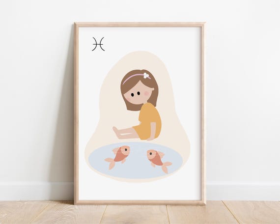 Zodiac Pisces Art Print Pisces Poster Zodiac Pisces Nursery Decor Pisces Gift For Kid Pisces Baby Gift Pisces Symbol Print