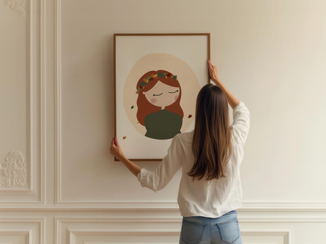 Autumn Girl Leaf Crown Fall Season Nursery Kids Decor Art Print - Image 2