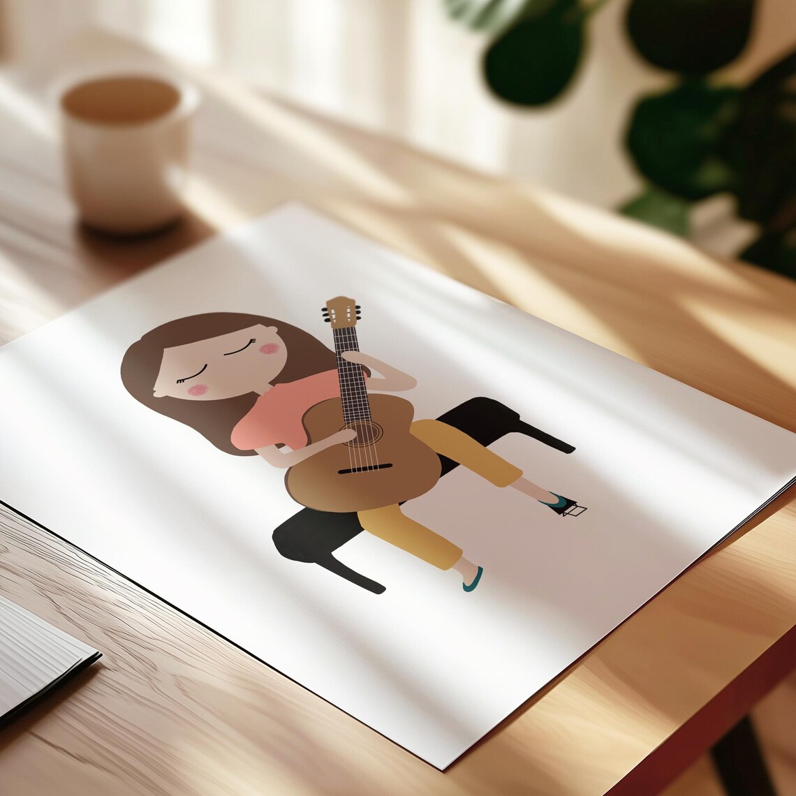 Girl Playing Classical Guitar Seated Kids Music Instrument Art Poster - Image 3