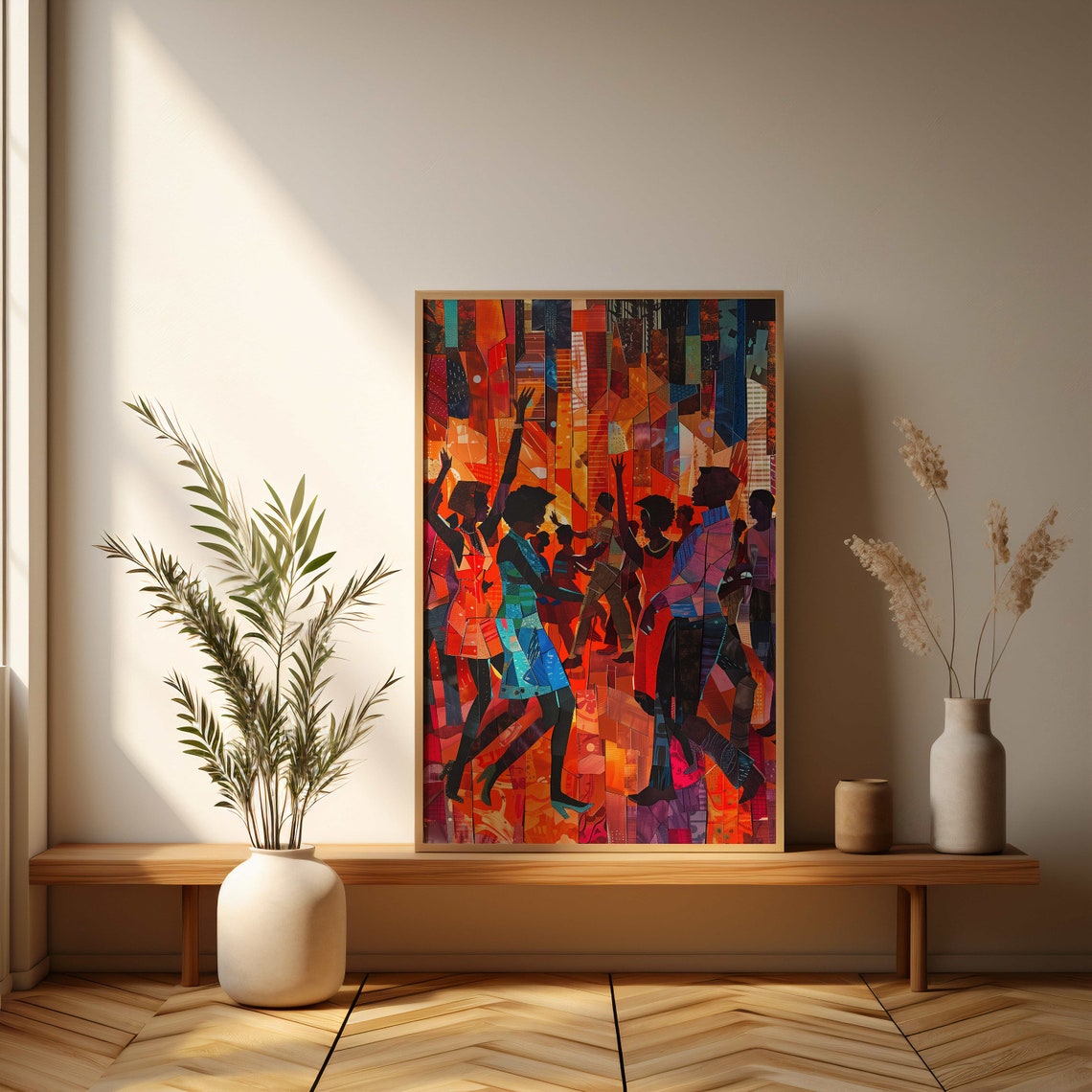 Energetic Dance Celebration Silhouettes Mosaic Collage Art Poster - Image 3