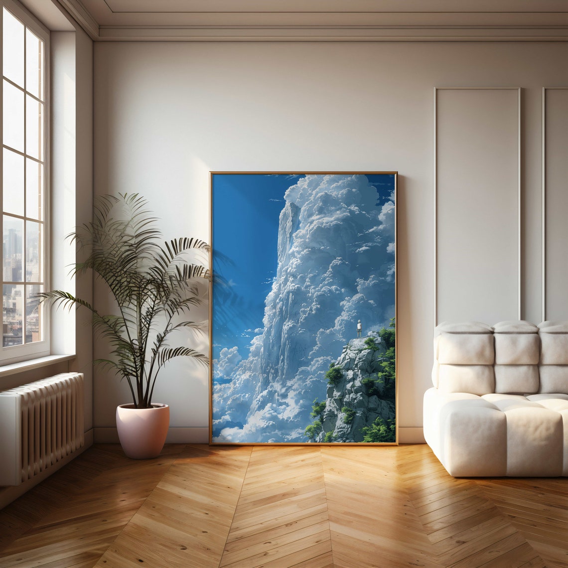 Dreamy Cloud Waterfall Cliffside Anime Sky Landscape Art Poster - Image 2