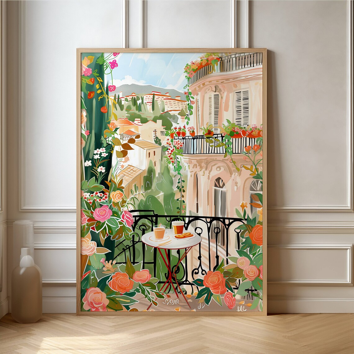 European Balcony, Romantic Italian Cafe Scene Art Print