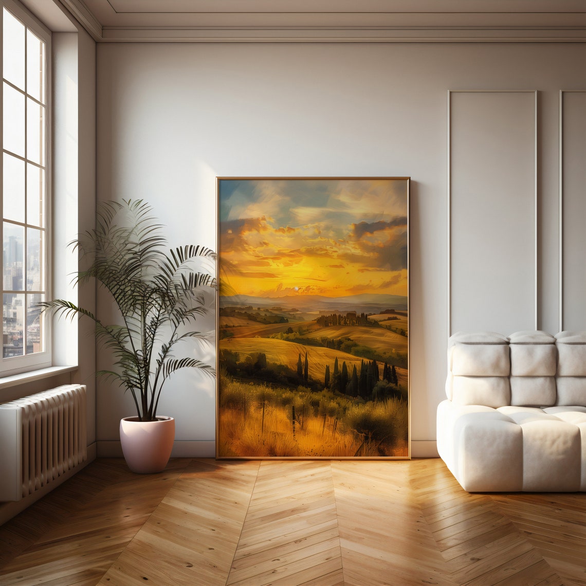 Tuscan Farmhouse at Sunset Among Cypress Trees and Hills Poster - Image 3