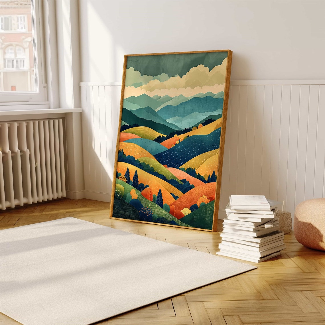 Colorful Layered Rolling Hills Autumn Mountain Landscape Poster - Image 2