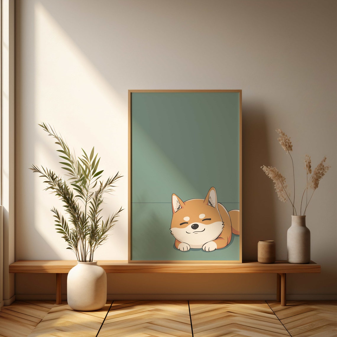 Cute Sleeping Shiba Inu Dog Loaf Cartoon Illustration Poster - Image 3