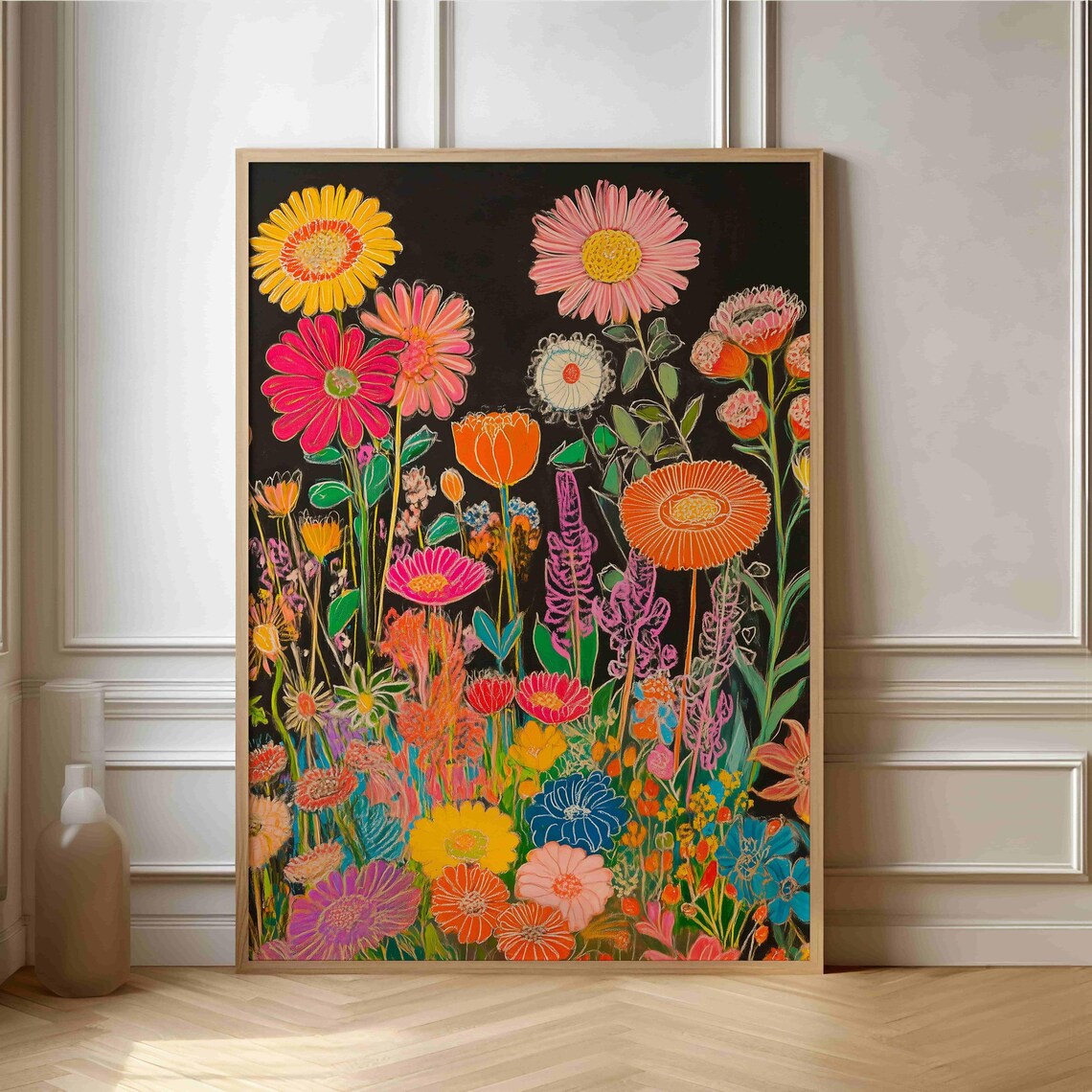 Chalk Style Flower Poster, Lively Garden Art Print