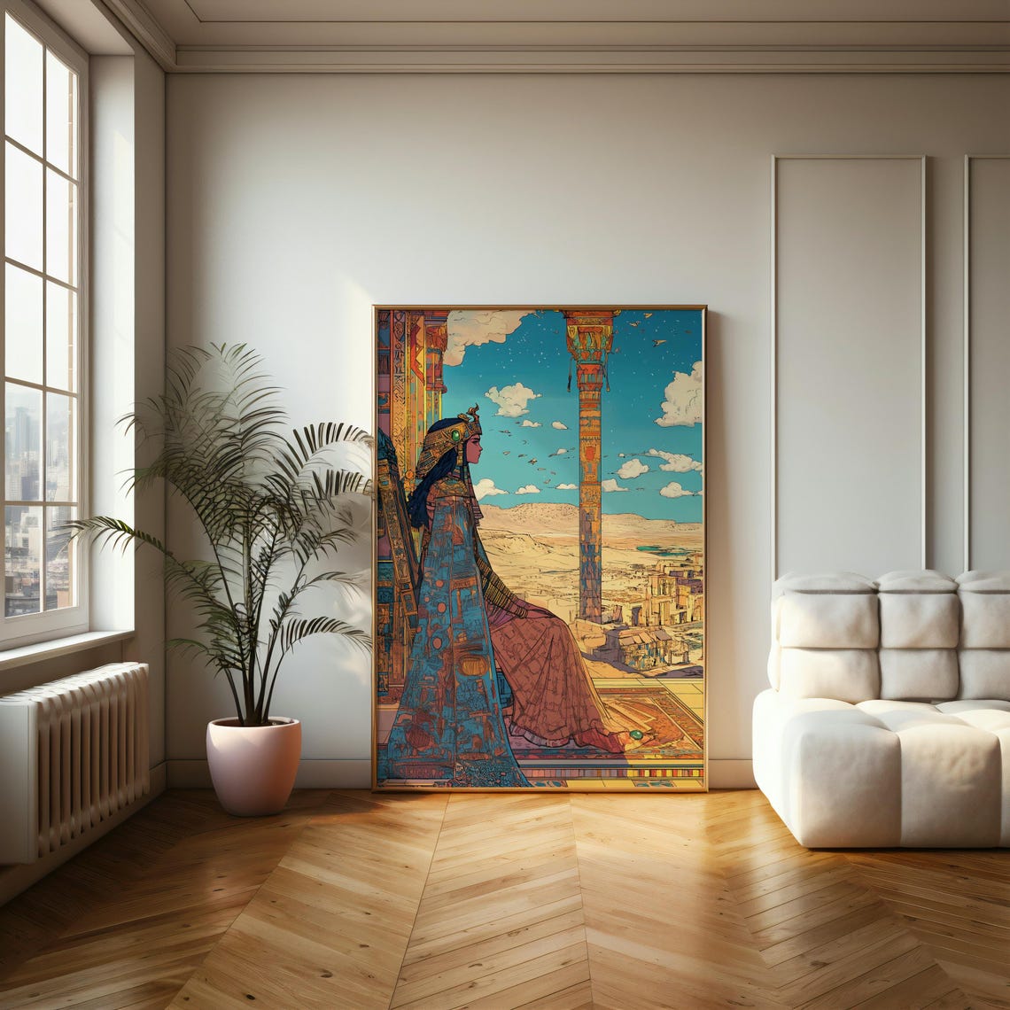 Egyptian Queen On Temple Balcony Anime Inspired Fantasy Art Poster - Image 2