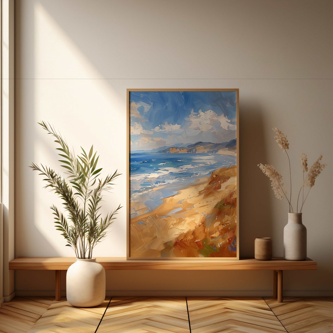Blue Ocean Waves Crashing On Sandy Shore Coastal Painting Poster - Image 3
