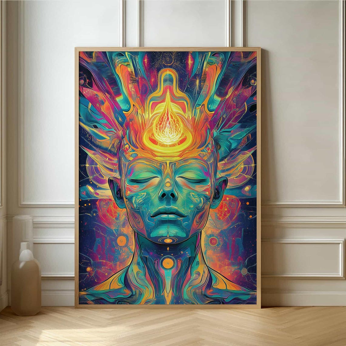Cosmic Crowned Head Psychedelic Bold Vibrant Modern Art Poster