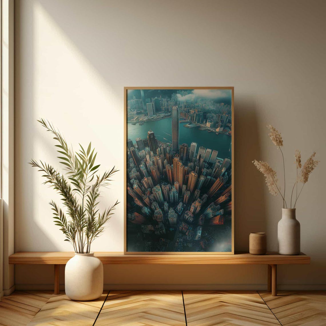Dramatic Aerial View High Rise City Skyline Harbor Metropolis Poster - Image 3