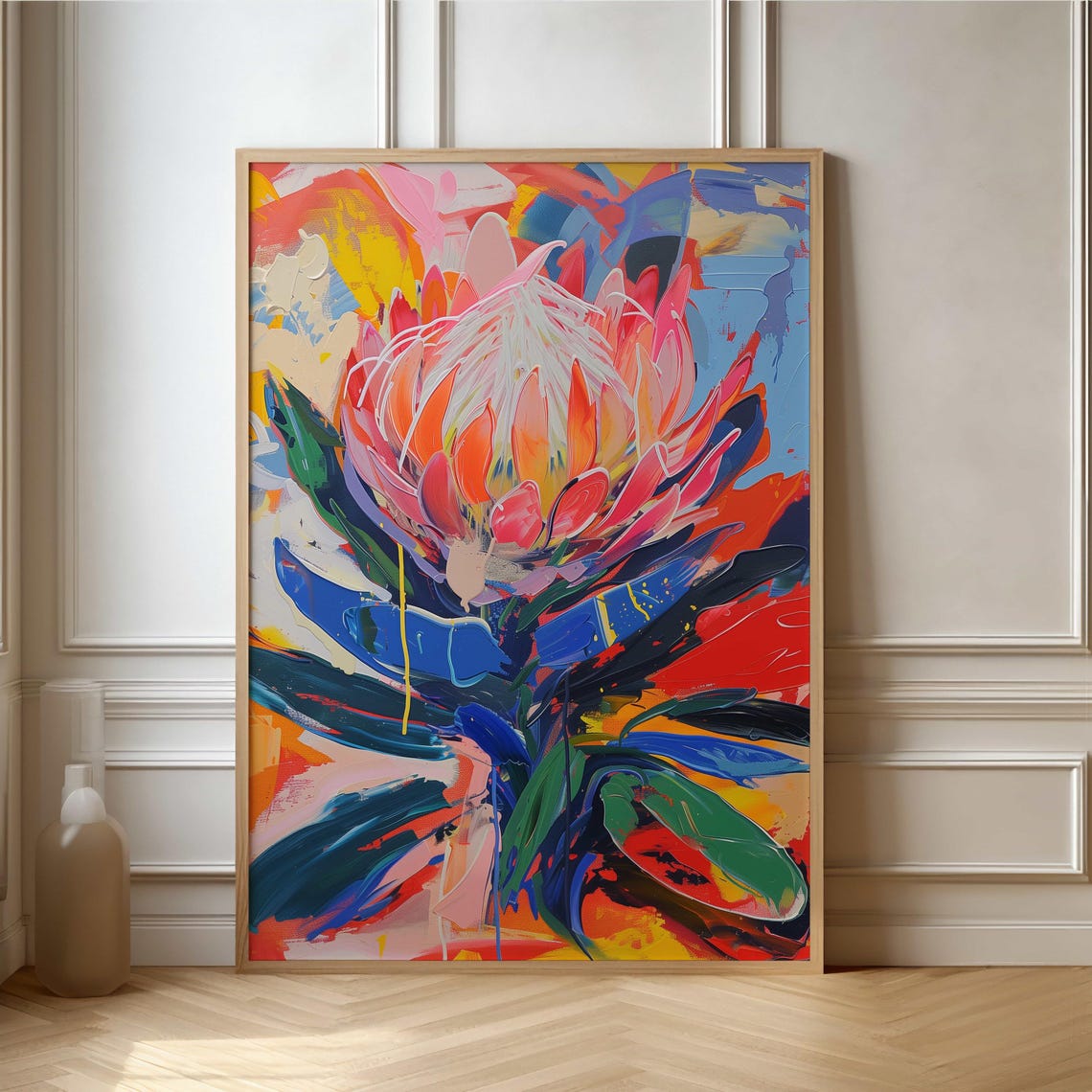 Pink Protea Abstract Expressionist Brushwork Colorful Poster