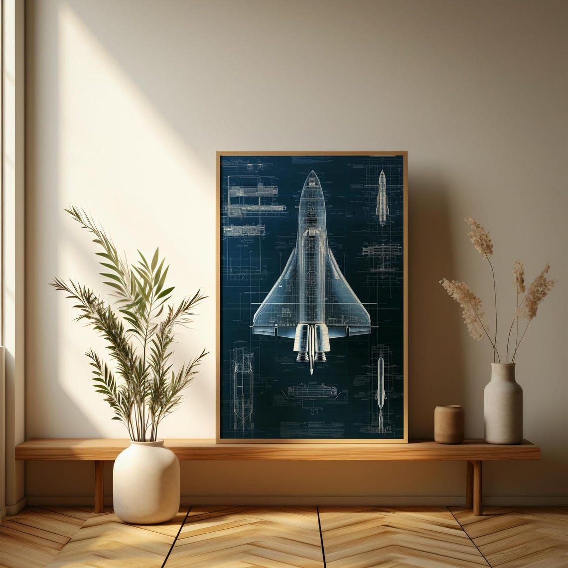 Space Shuttle Technical Schematic Drawing on Dark Background Poster - Image 3