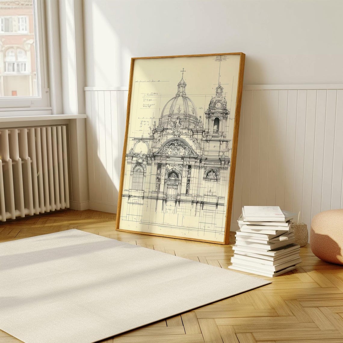 Baroque Church Facade Architectural Elevation Drawing Wall Art - Image 5