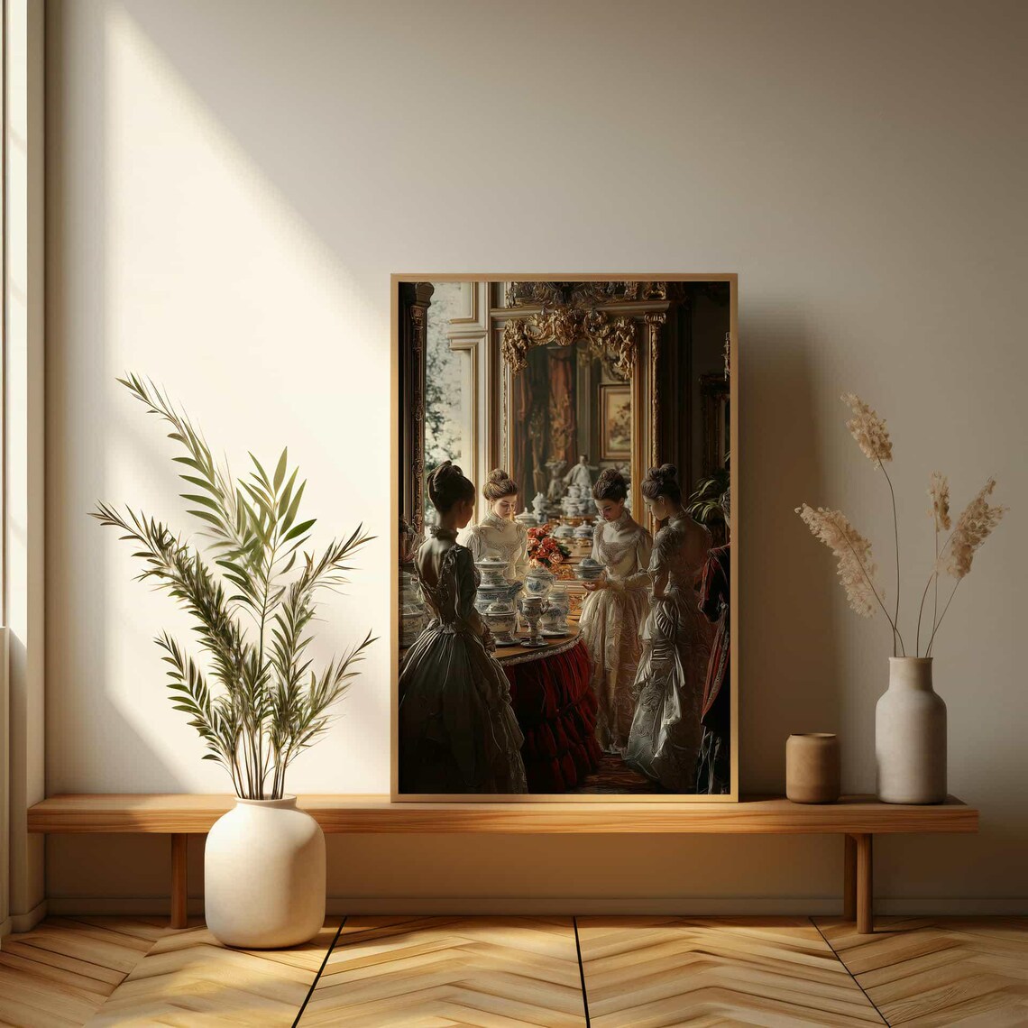 Vintage Tea Party Poster Aristocratic Victorian Women In Luxurious Setting - Image 3
