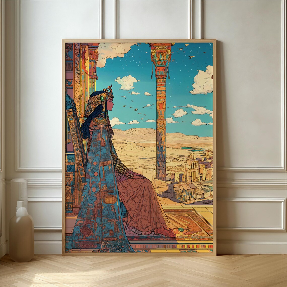 Egyptian Queen On Temple Balcony Anime Inspired Fantasy Art Poster
