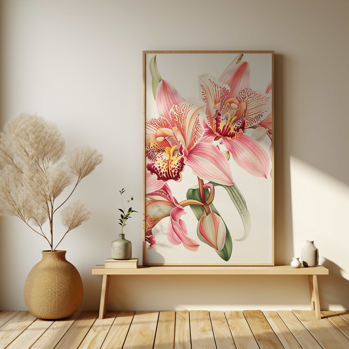 Pink Orchid Blossoms Botanical Watercolor Flower Garden Poster - Image 4
