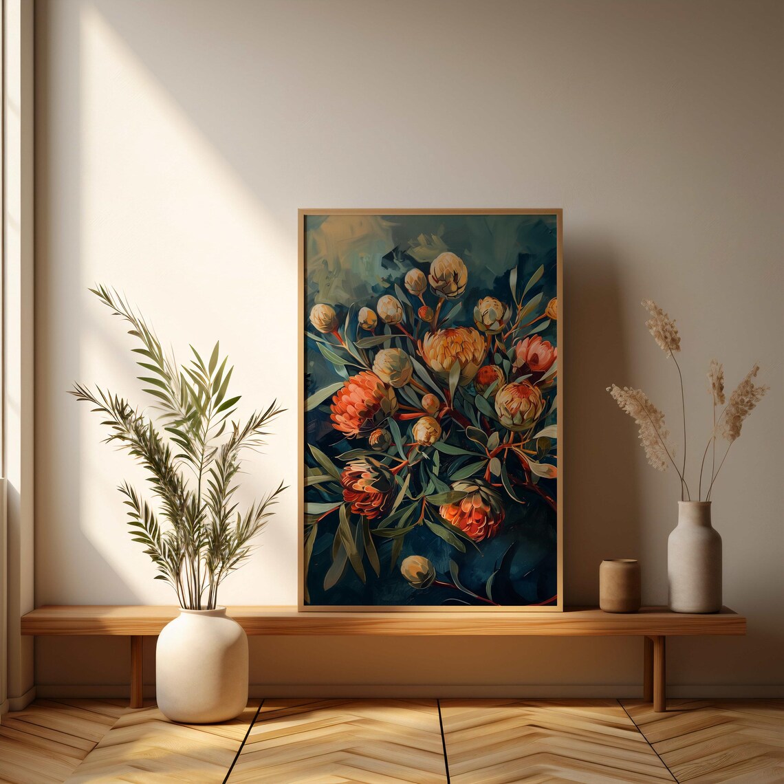 Modern Protea Flowers Botanical Art Print, Floral Decor - Image 3