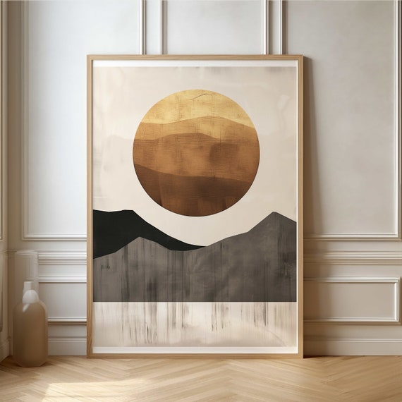 Abstract Sun And Mountains Poster Geometric Modern Wall Art Decor