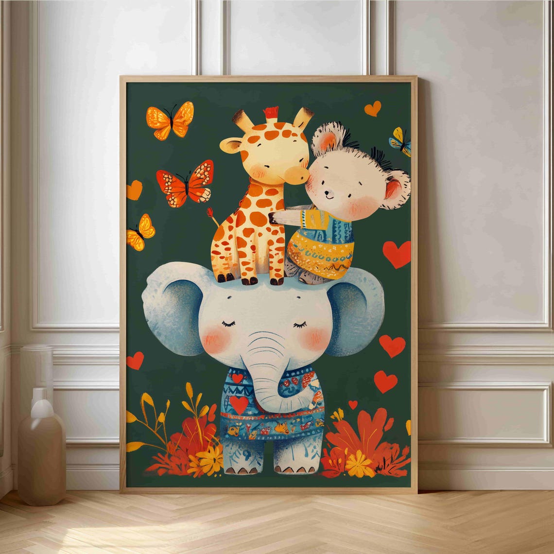 Cute Nursery Jungle Animals Elephant Giraffe Monkey Baby Art Print