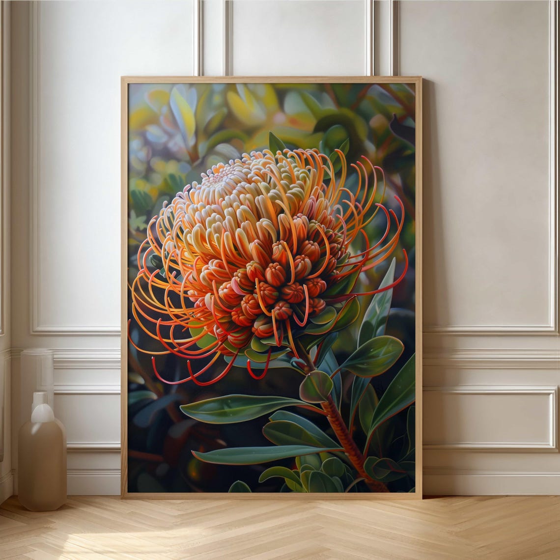 Orange Pincushion Protea Realistic Close Up Botanical Poster