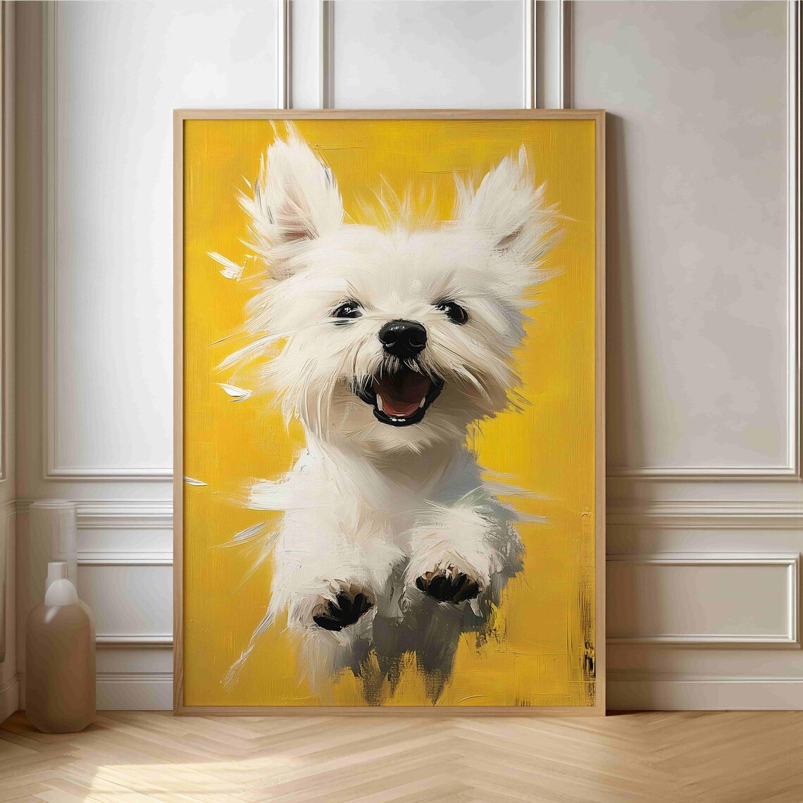 Happy Puppy, Vibrant Yellow Dog Wall Art Print