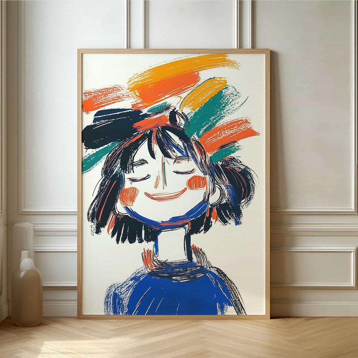Unique Brushstroke Poster Happy Girl Colorful Abstract Portrait For Contemporary Spaces