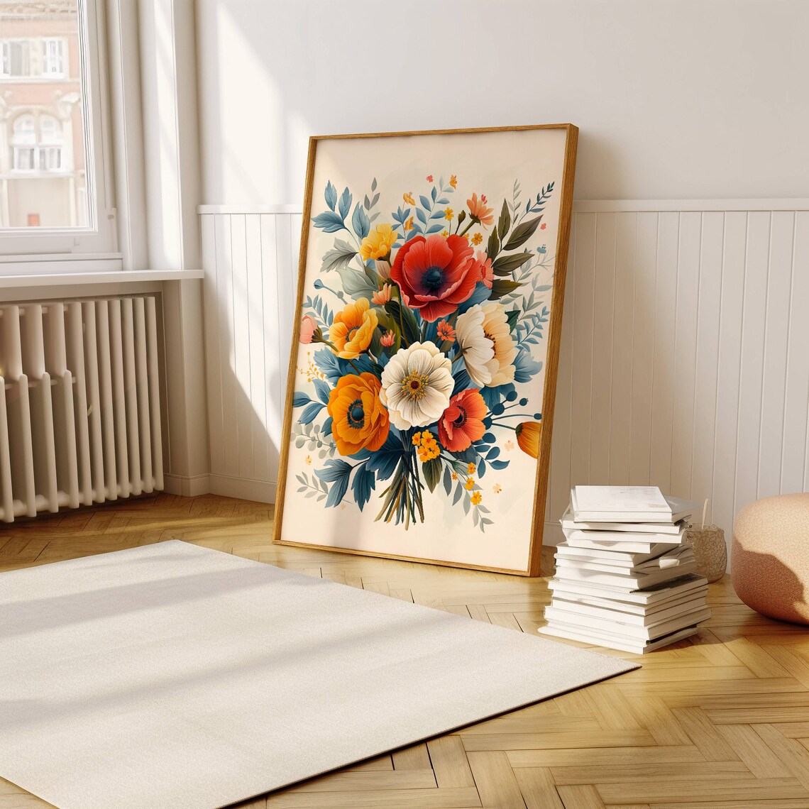 Red And Orange Poppy Bouquet Cheerful Vintage Illustration Art Print - Image 5