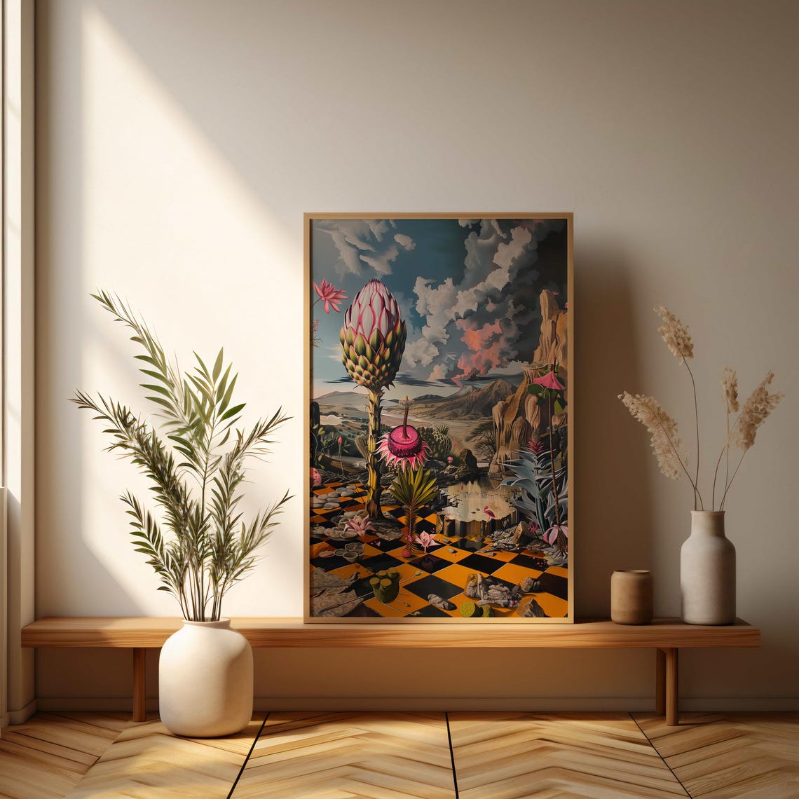 Giant Protea Dreamland Surreal Erupting Volcano Landscape Art Poster - Image 3