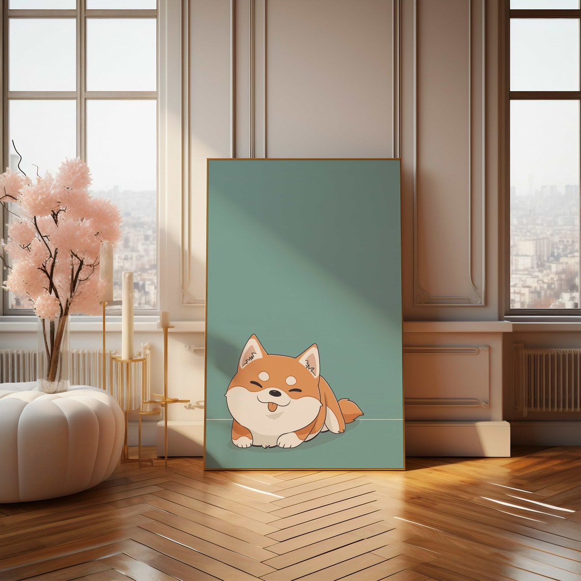 Chubby Smiling Shiba Inu Kawaii Cartoon Dog Super Cute Art Poster - Image 4