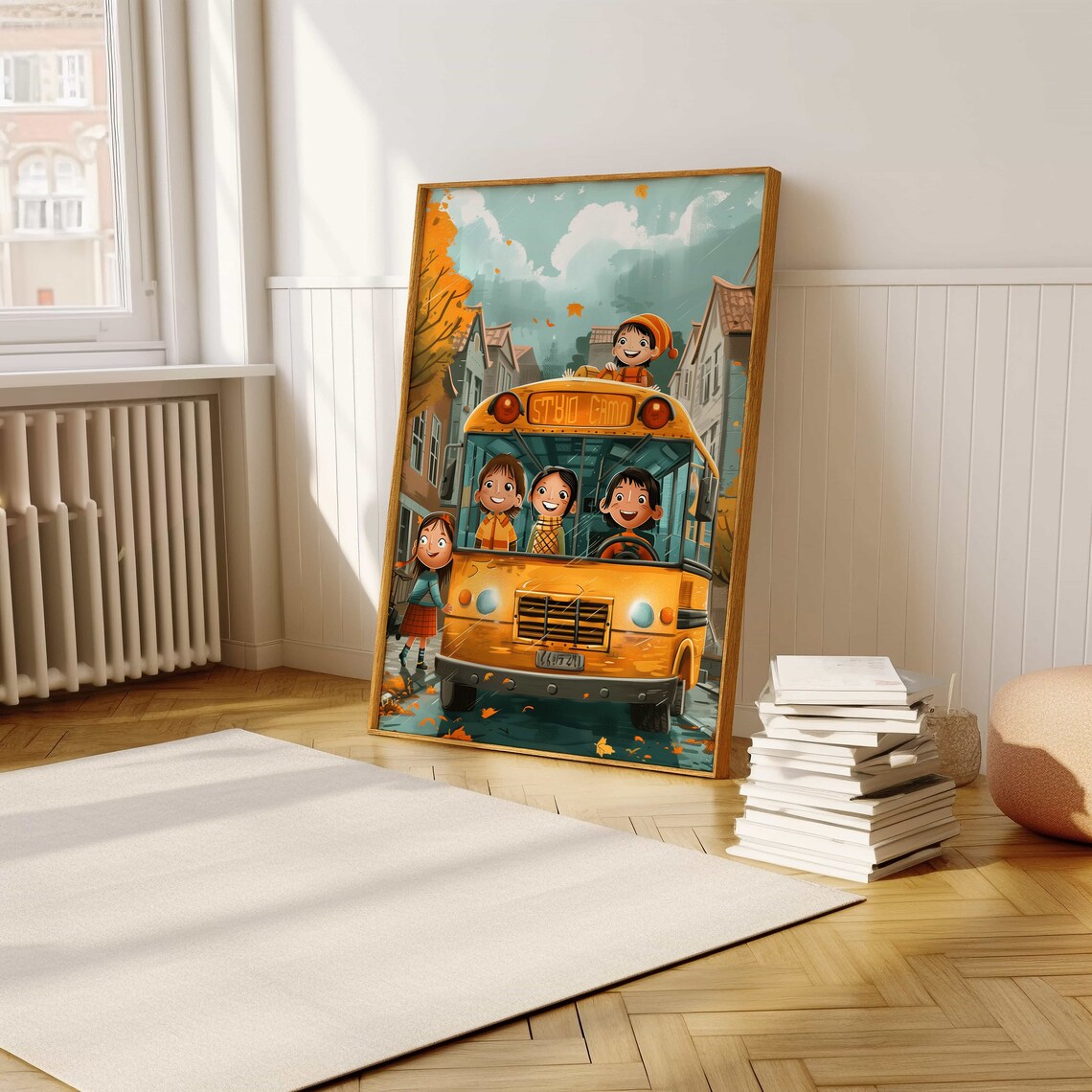 Yellow School Bus Ride Happy Cartoon Kids Autumn Street Poster - Image 5