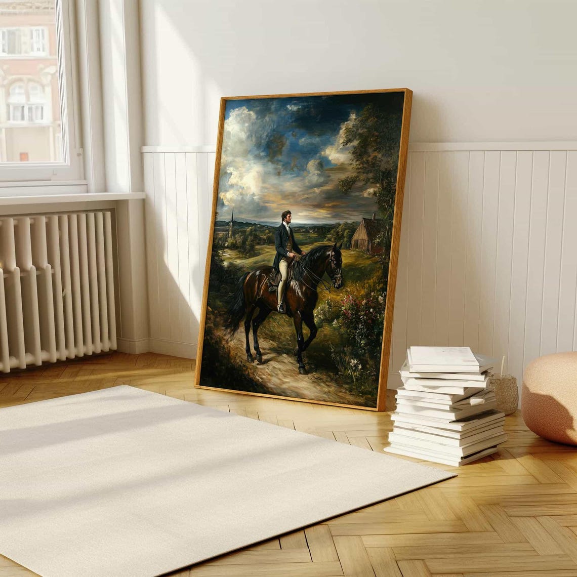 Gentleman on Horseback in Countryside Classic Oil Painting Poster - Image 5