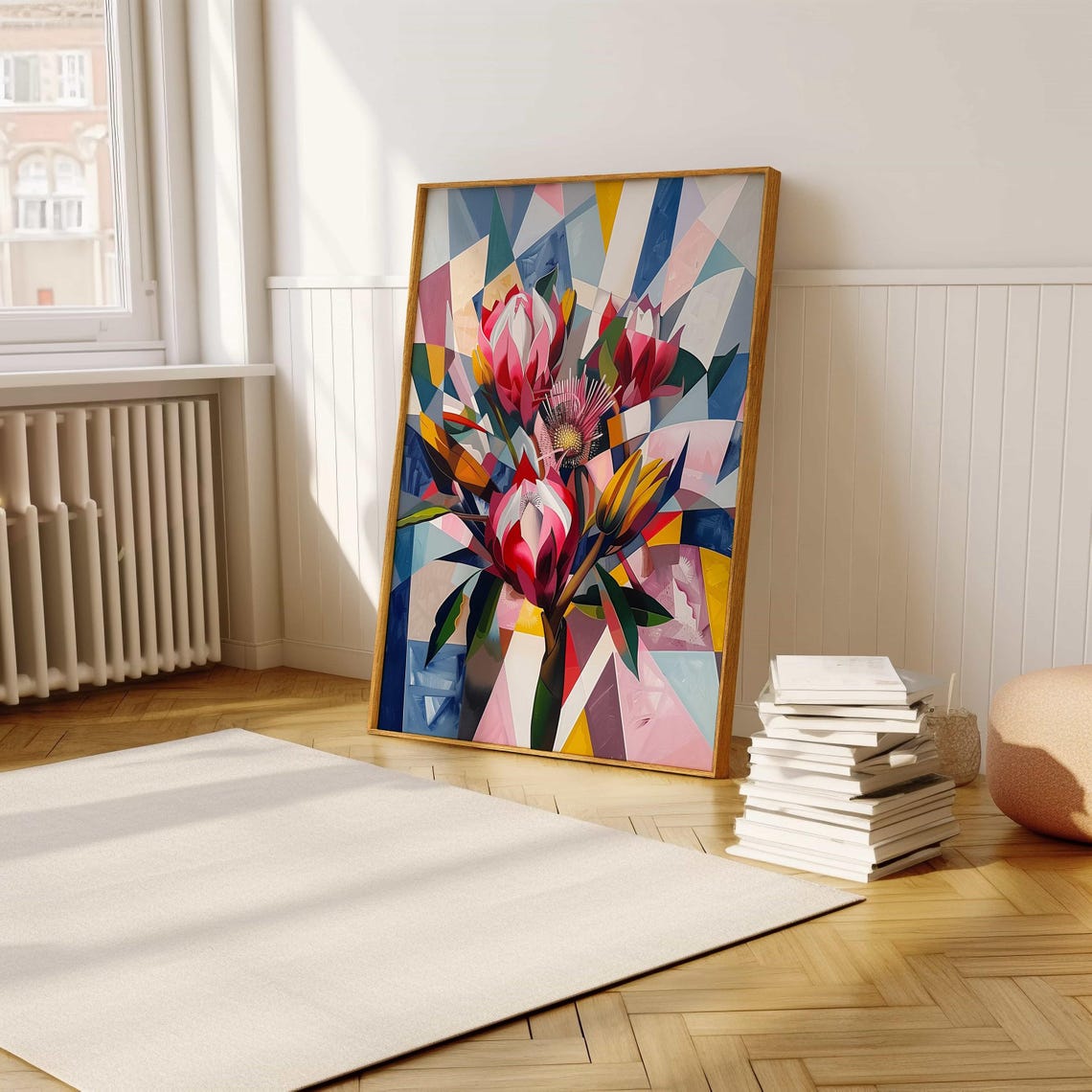 Fragmented Cubist Protea Bouquet Pink Pastel Mosaic Artwork Poster - Image 5