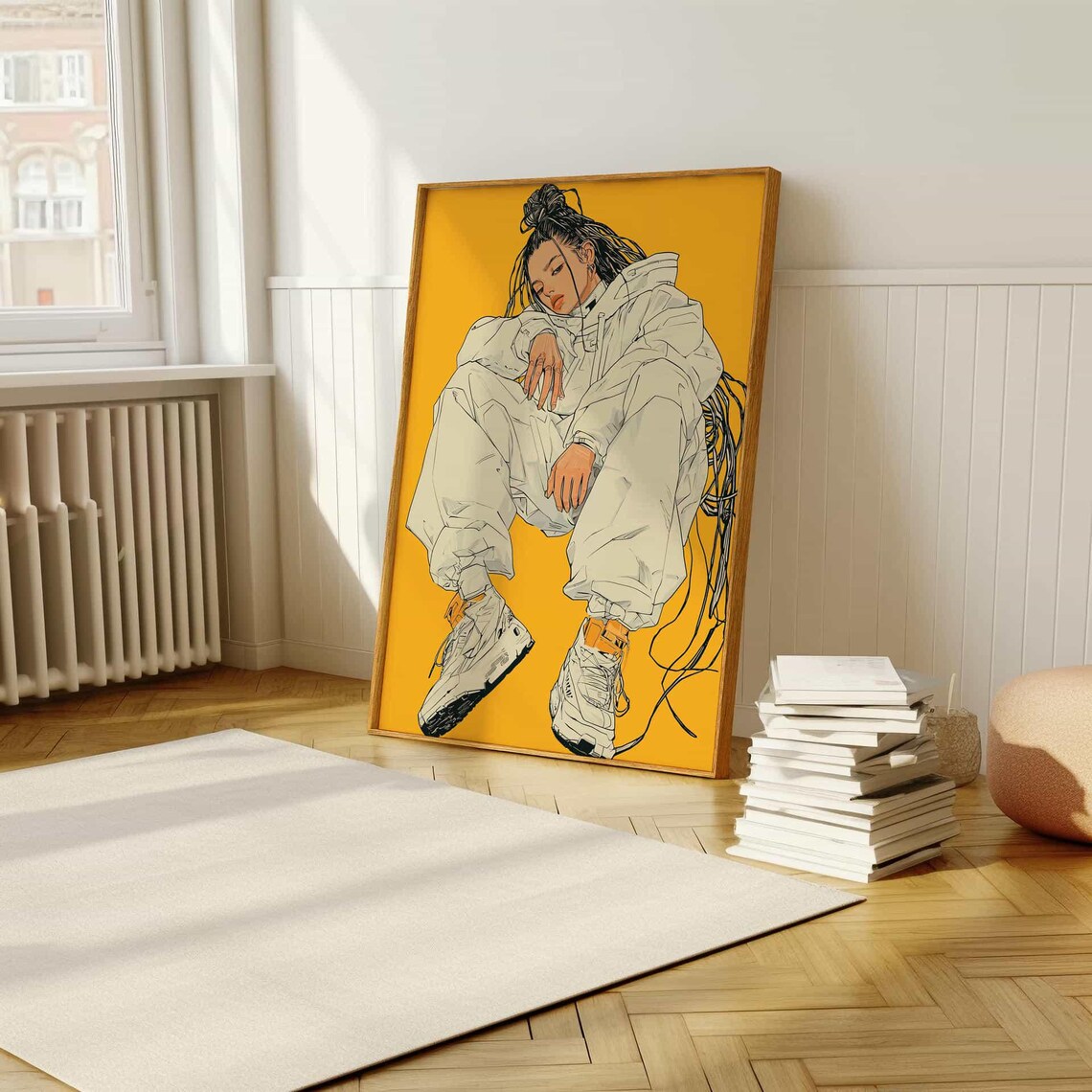 Anime Style Streetwear Girl on Yellow Background Modern Art Poster - Image 5