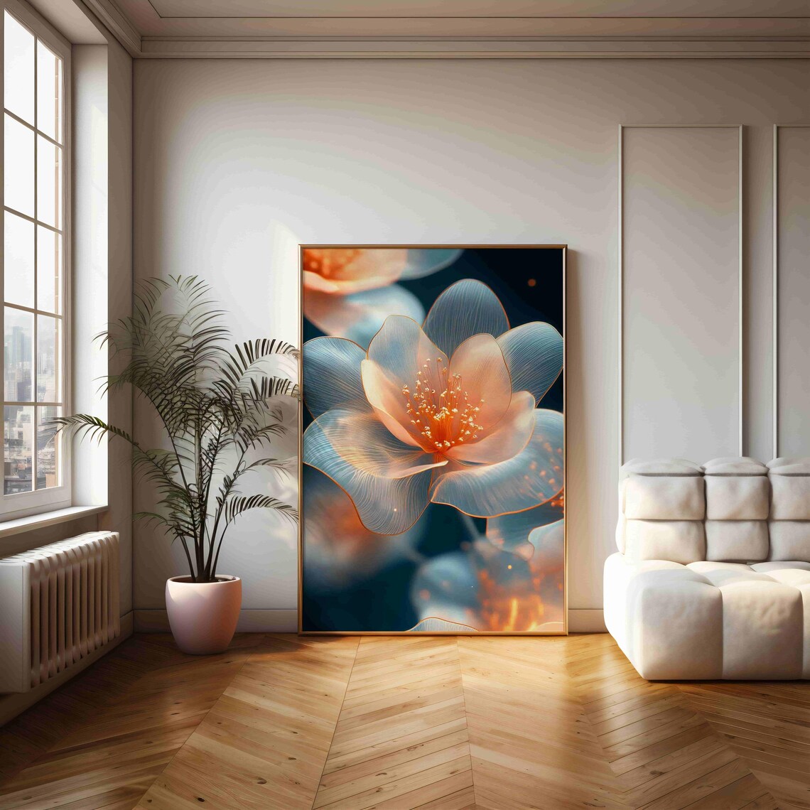 Translucent Glowing Flower Macro On Dark Teal Ethereal Art Print - Image 2