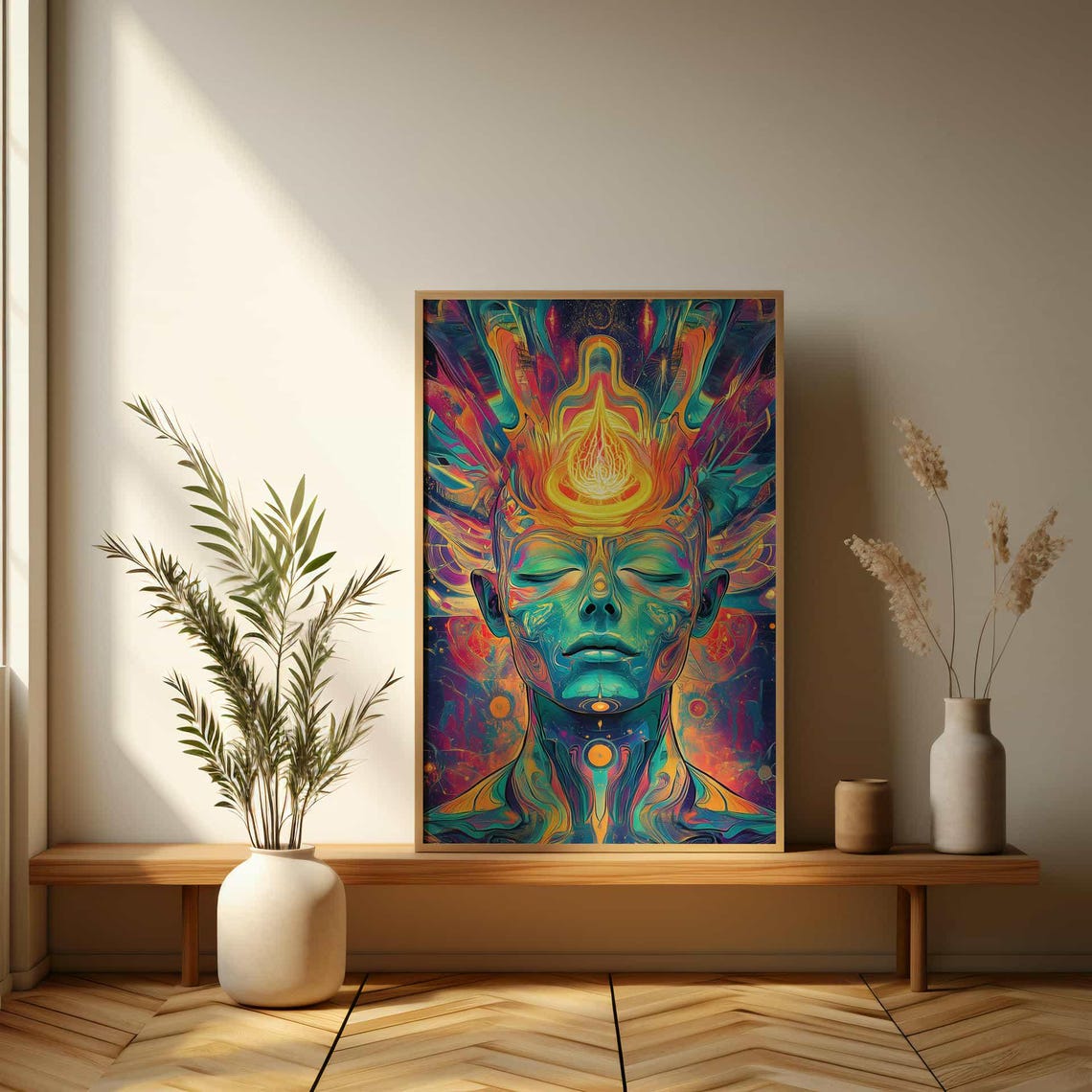 Cosmic Crowned Head Psychedelic Bold Vibrant Modern Art Poster - Image 3