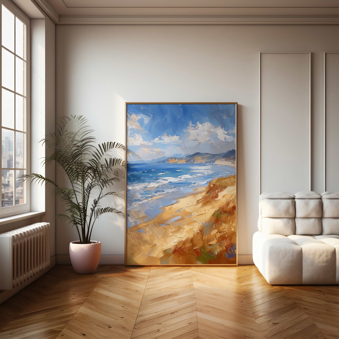 Blue Ocean Waves Crashing On Sandy Shore Coastal Painting Poster - Image 2