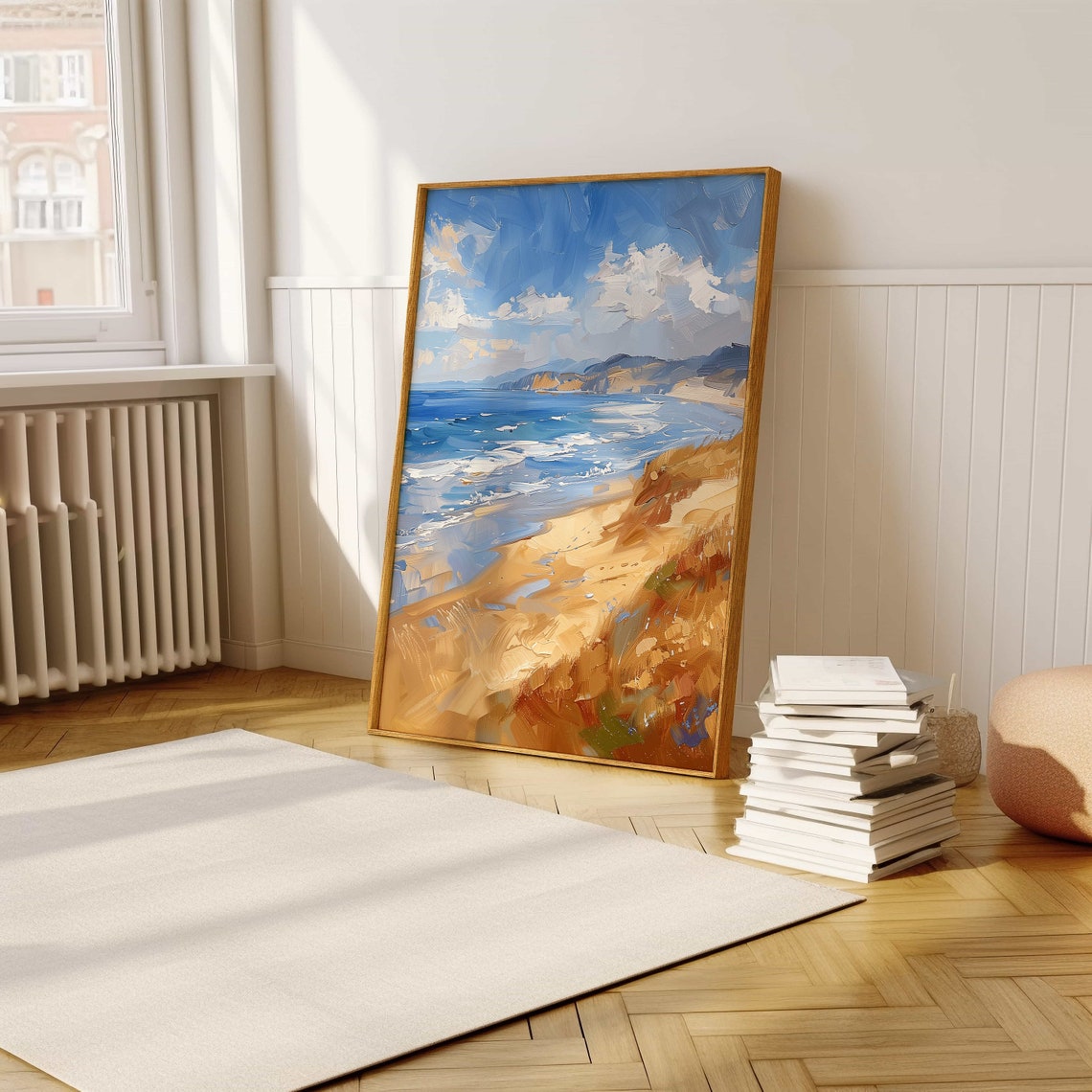 Blue Ocean Waves Crashing On Sandy Shore Coastal Painting Poster - Image 5