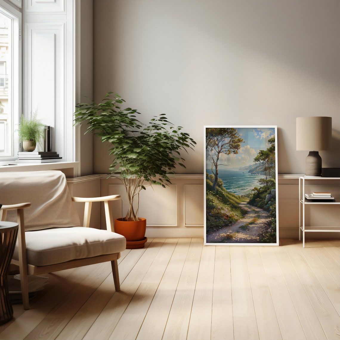 Sunlit Coastal Path Through Pines To The Sea Landscape Poster - Image 5