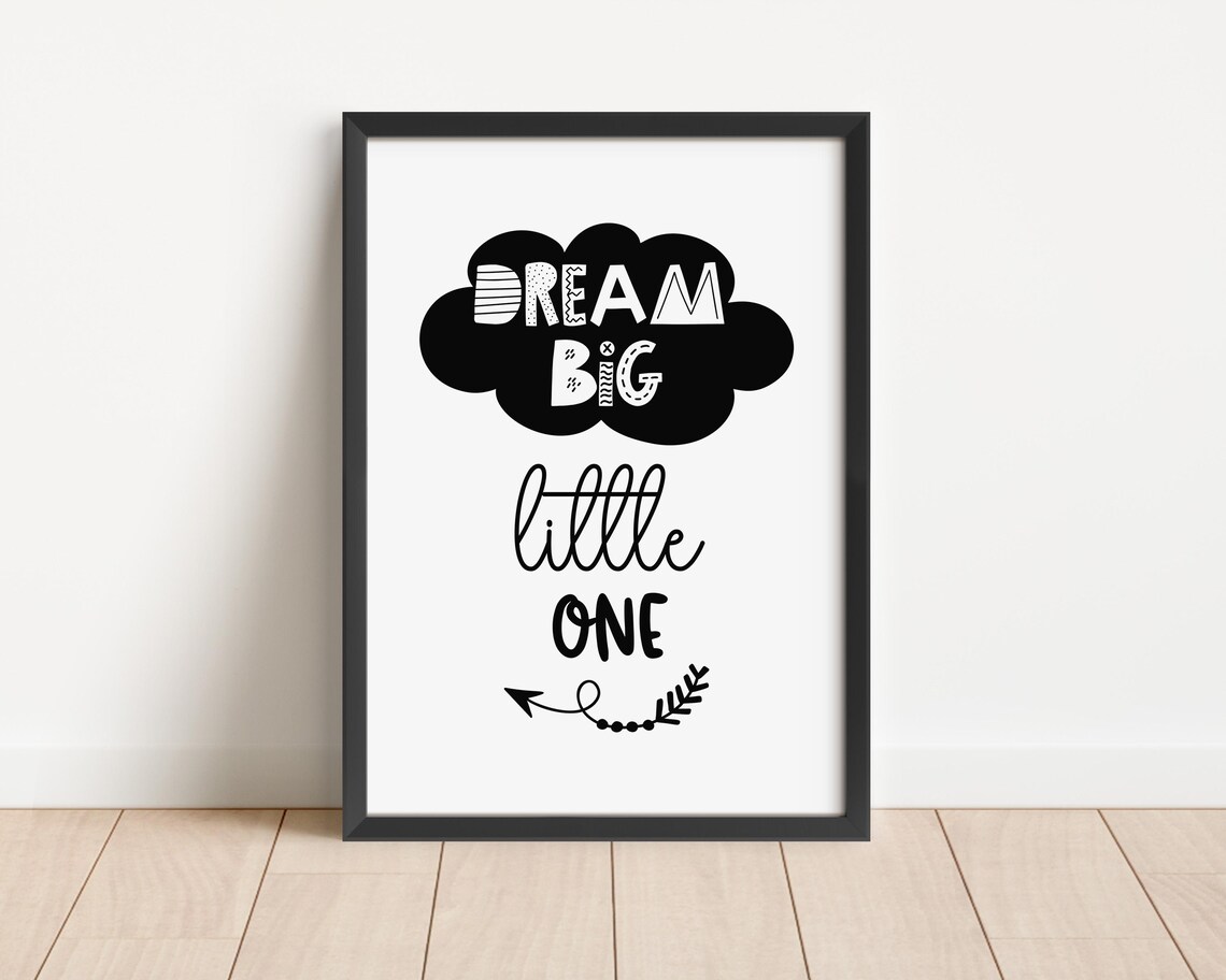 Dream Big Little One Cloud Poster Nursery Baby Room Motivational - Image 3