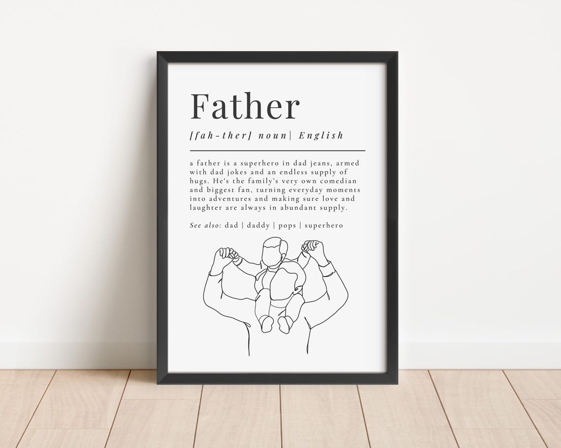 Father Definition Dictionary Dad Superhero Quote Line Art Print