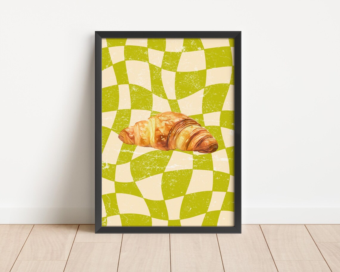 Croissant Cute Kitchen Wall Art Print Aesthetic Kitchen Decor Trendy Kitchen Wall Art Pastry Print Kitchen Wall Art Home Decor Green - Image 3