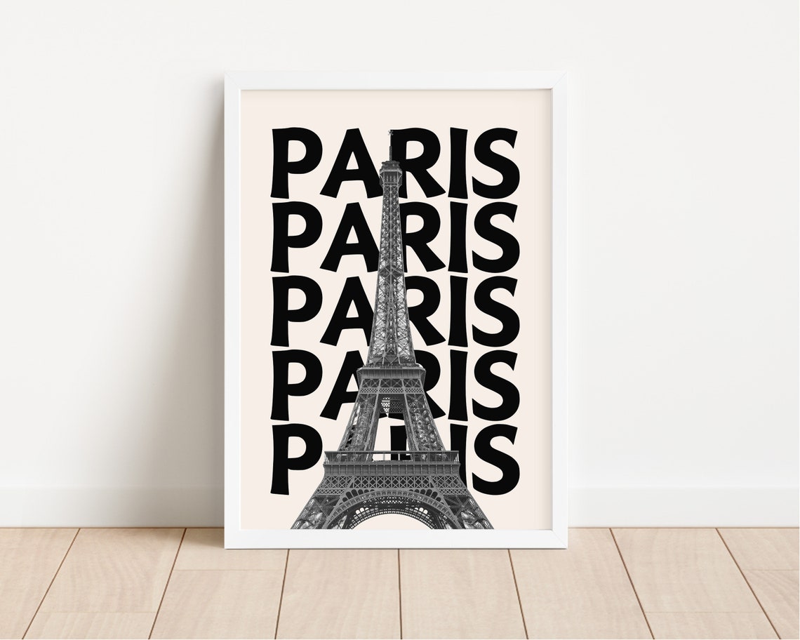 Paris Eiffel Tower Repeated Text Black and Cream Travel Poster - Image 2