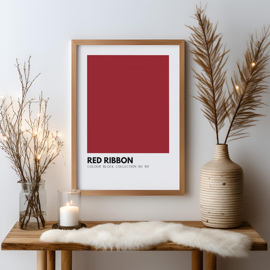 Modern Minimalist Christmas Red Ribbon Colour Block No 101 Print