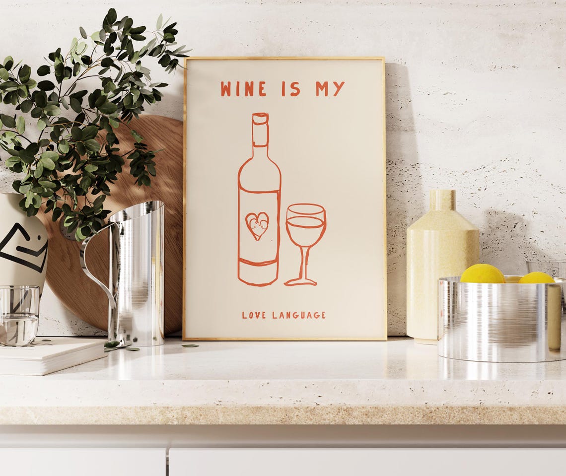 Red Wine Is My Love Language Doodle Bottle Glass Kitchen Poster - Image 4