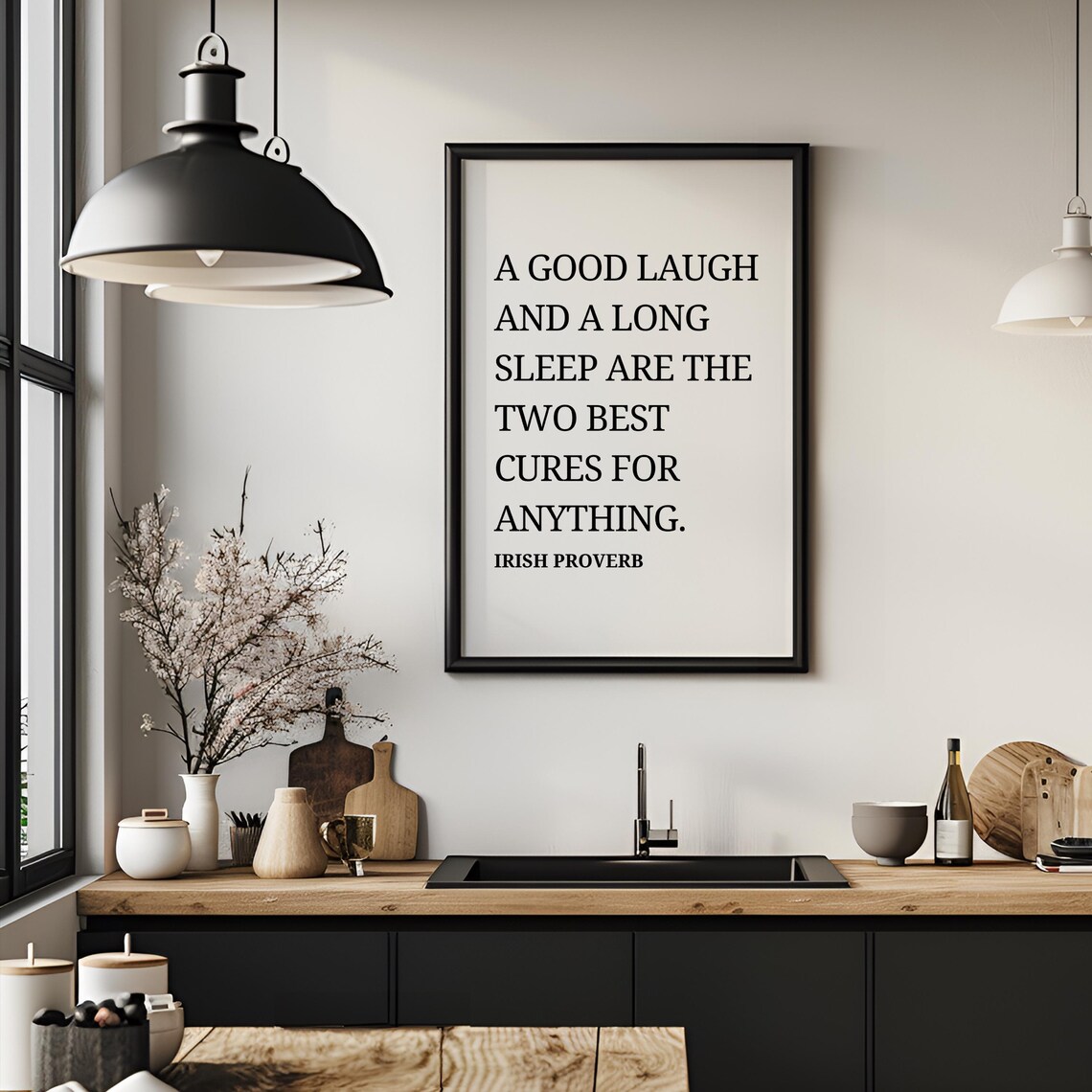 A Good Laugh And A Long Sleep Irish Proverb Typography Quote Poster - Image 4