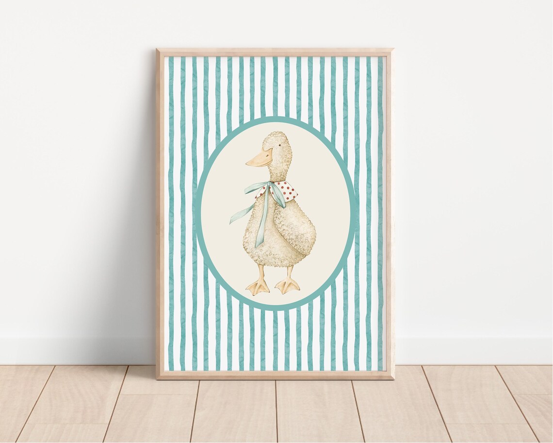 Duckling Watercolor Teal Stripes Cute Nursery Animal Art Poster - Image 4