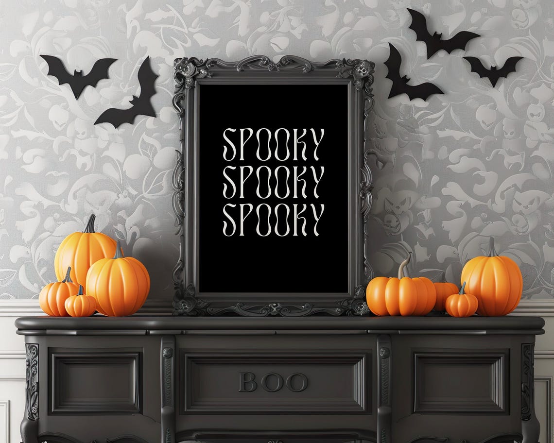 Spooky Spooky Spooky Retro Typography Black Halloween Poster - Image 4