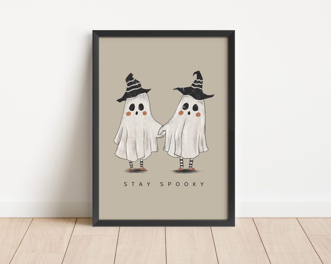 Stay Spooky Cute Ghosts In Witch Hats Beige Halloween Poster - Image 3