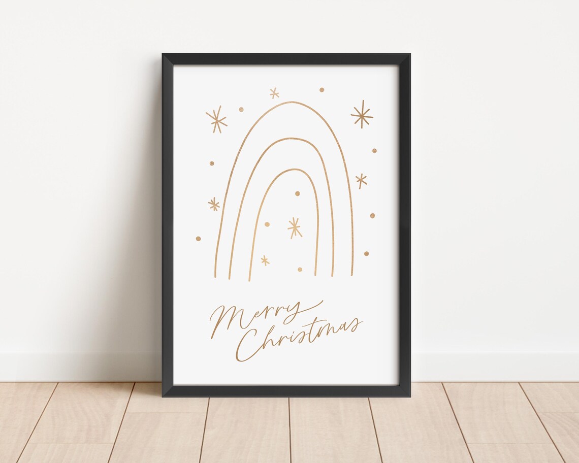 Minimalist Gold Rainbow Merry Christmas Line Art Holiday Poster - Image 3